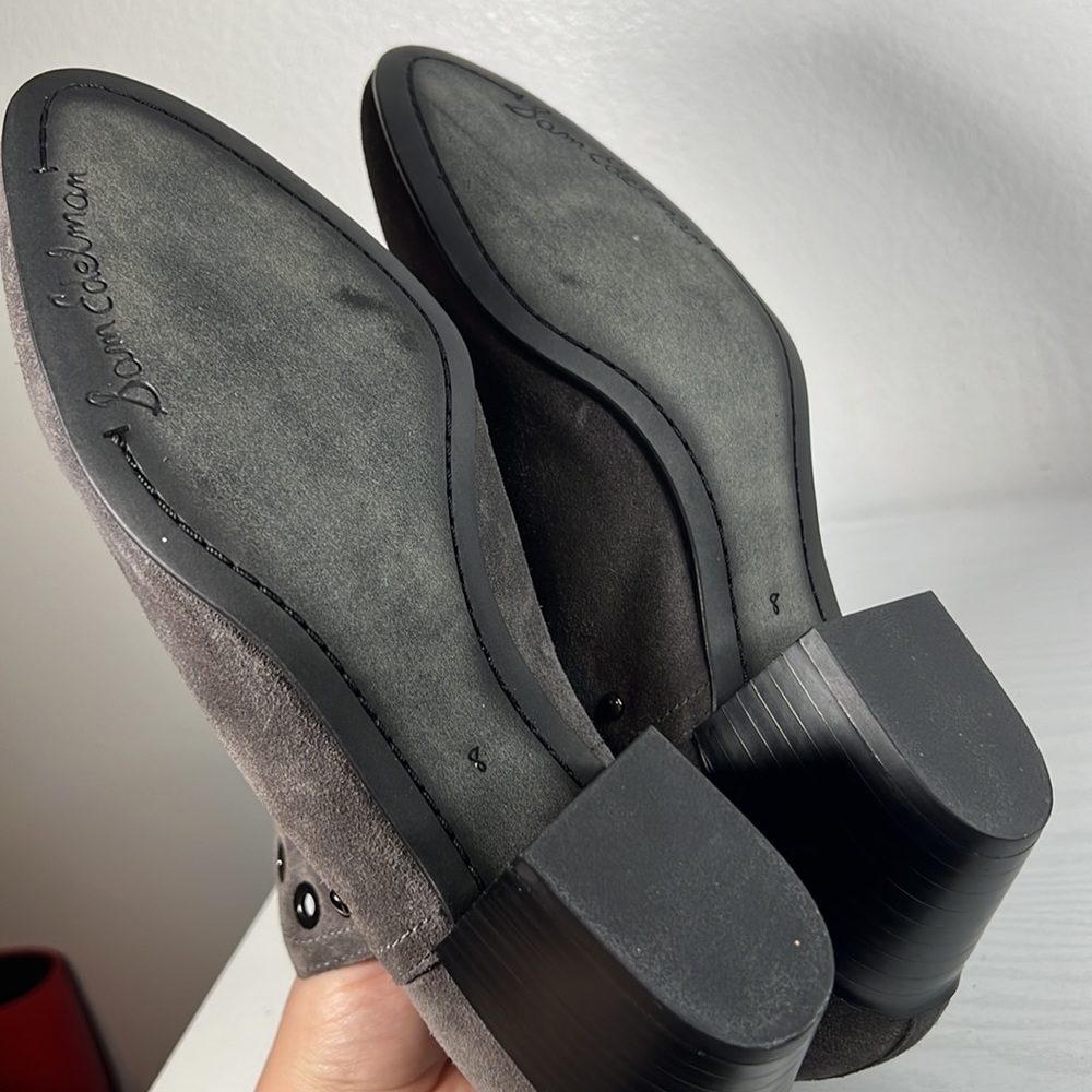 Sam Edelman Rubin Women's Gray Eyelet Leather Ankle Bootie Cuban Heels Size 8 - Picture 9 of 16